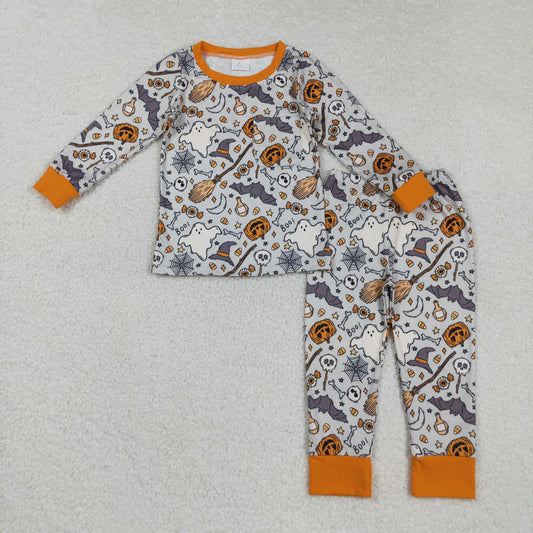 BLP1147 Kids Boys  Halloween Pumpkin Ghost Long Sleeve Pajama set