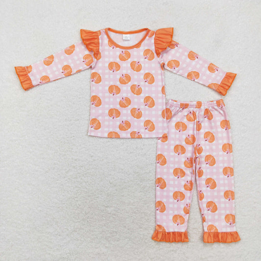 GLP1362 Baby Girls Pumpkin Orange Checker Bamboo Pajama Set