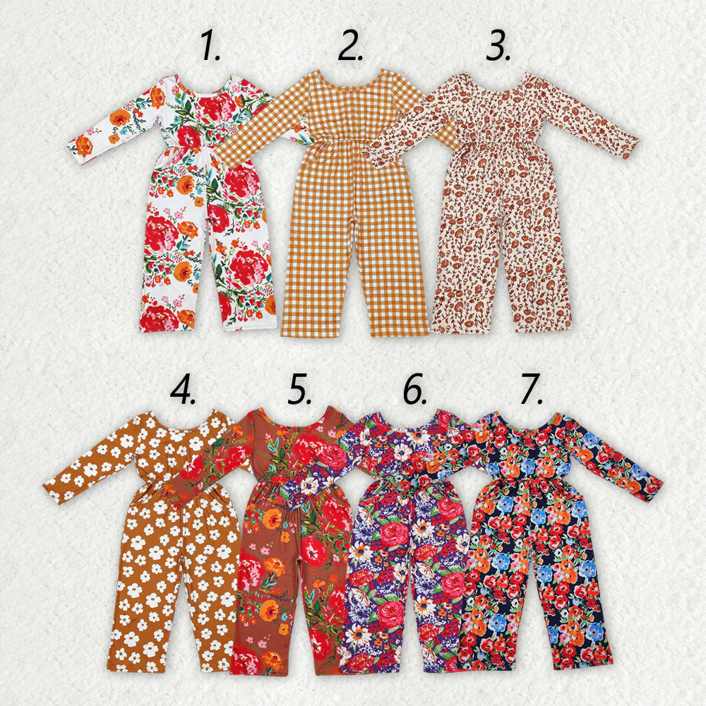 Sibling Baby Girls Groovy Flowers Long Sleeve Fall Jumpsuits