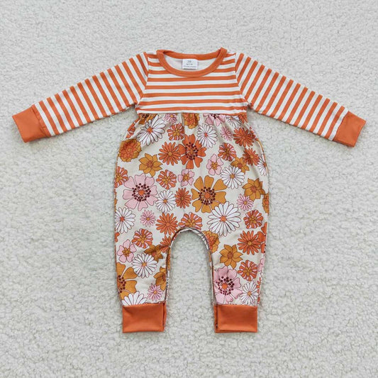 LR0323 USA Shop Baby Girls Orange Floral Stripes Rompers