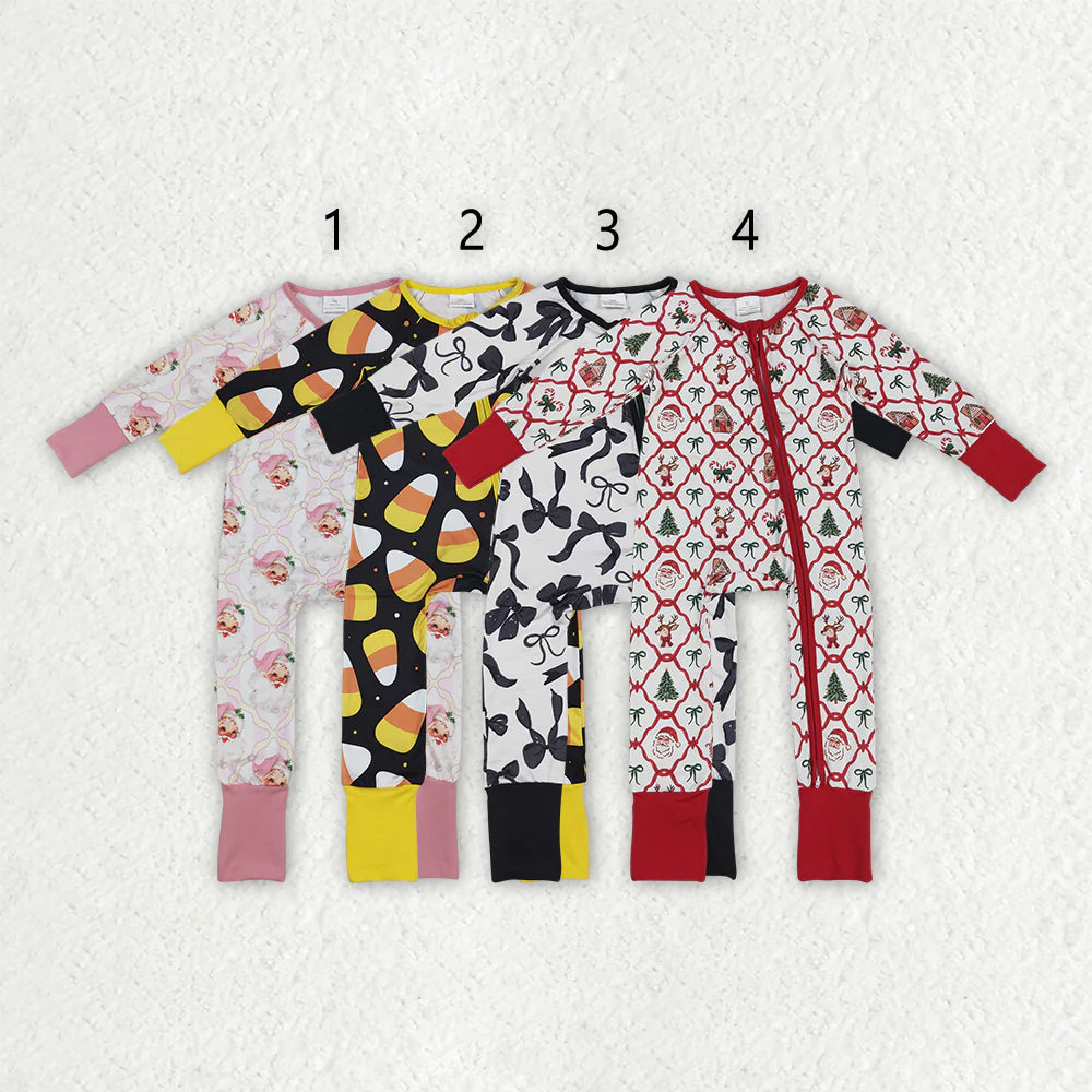 Sibling Baby Holiday Long Sleeve Zipper Footie Romper