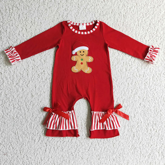 LR0196 USA Shop Baby girls Christmas gingerbread red rompe