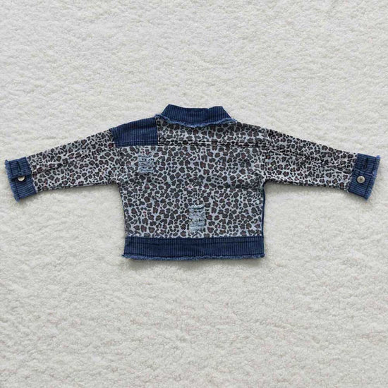 Baby Girls Denim Leopard Patchwork Long Sleeve Jackets Cardigans