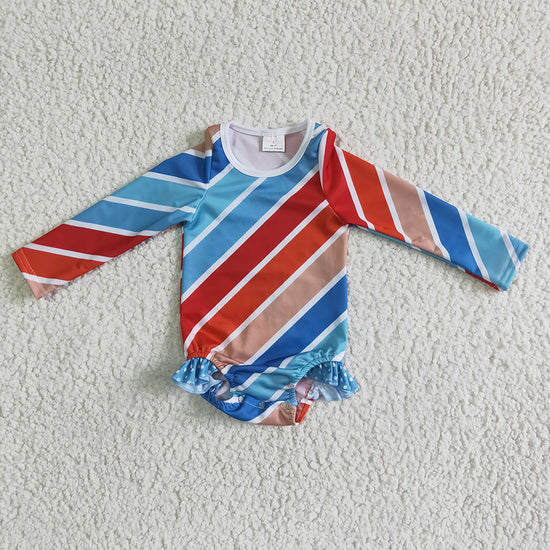 S0007 Baby Girls summer long sleeve stripe swimsuits