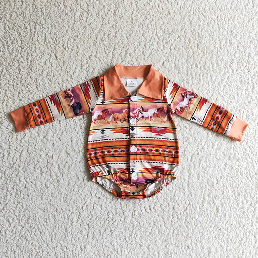 LR0181 USA Shop Baby Boys Western horse western long sleeve rompers