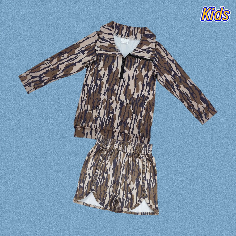 Mommy and Me Camo Pullover Top With Shorts Outfit