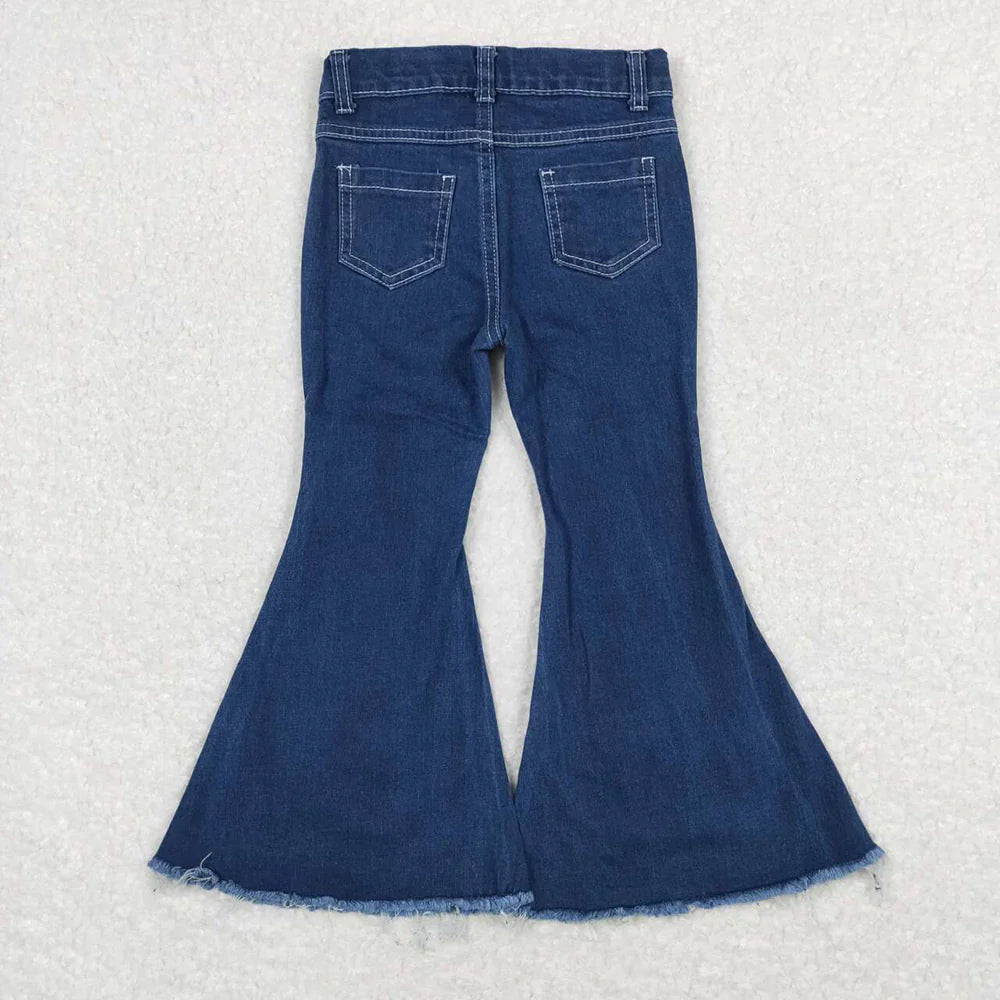 Kids Girls Dark Blue Denim Bell Flare Pants