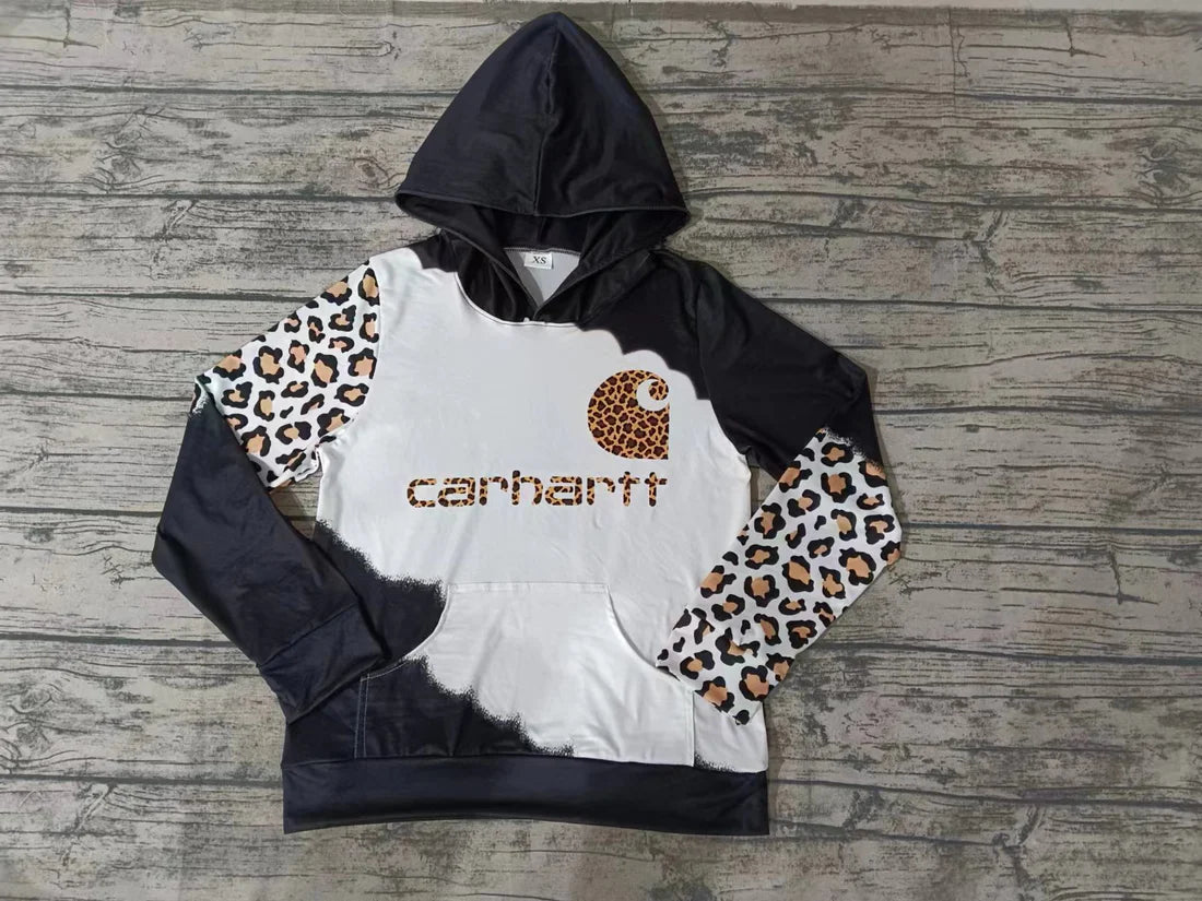 Preorder 5 MOQ Adult Black Leopard Hooded pullover Tops