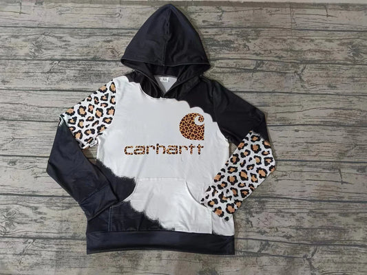 Preorder 5 MOQ Adult Black Leopard Hooded pullover Tops