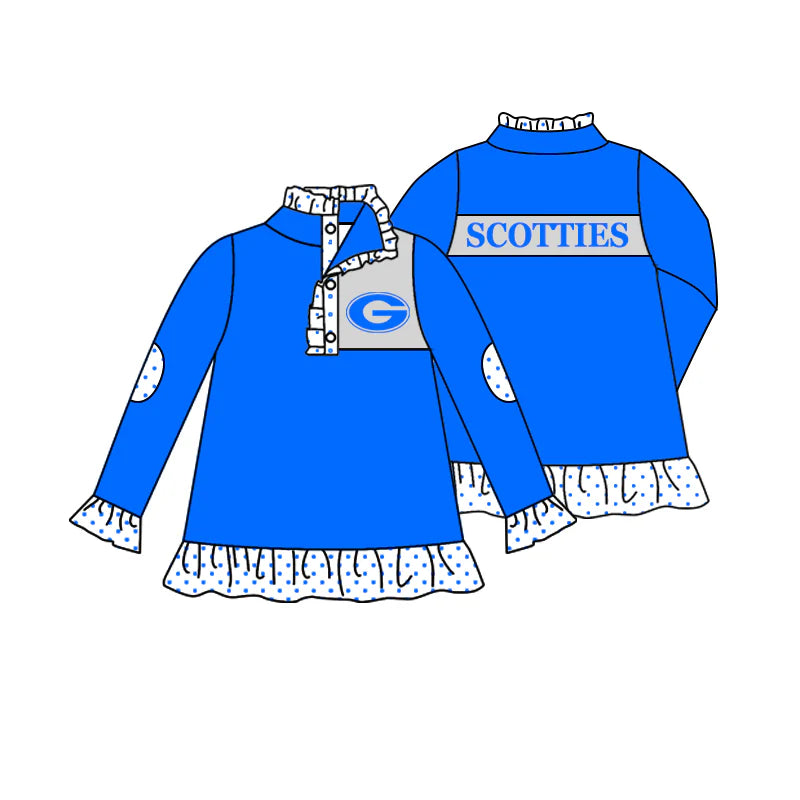 Preorder , 5 MOQ Baby Girls Blue Team 9 Long Sleeve Pullover Shirt Tops