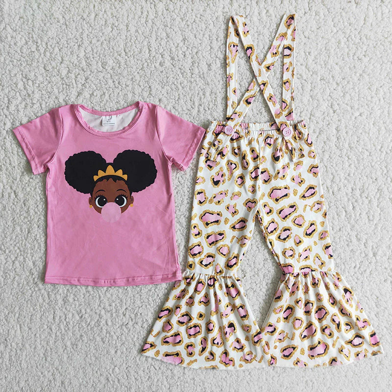 Pink black girls suspender set