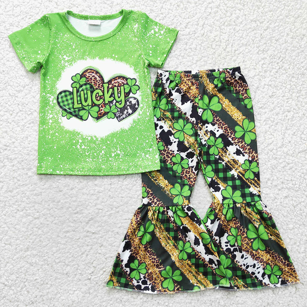 Baby Girls St. Patrick's Day Lucky  Bell Bottom Pants Outfit