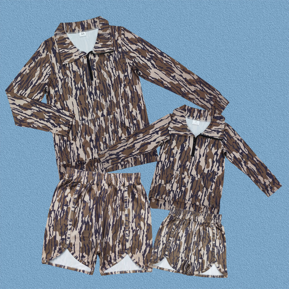 Mommy and Me Camo Pullover Top With Shorts Outfit