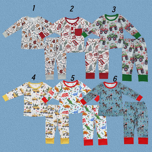 Sibling Baby  Boys Christmas Santa Long Sleeve Pajama set