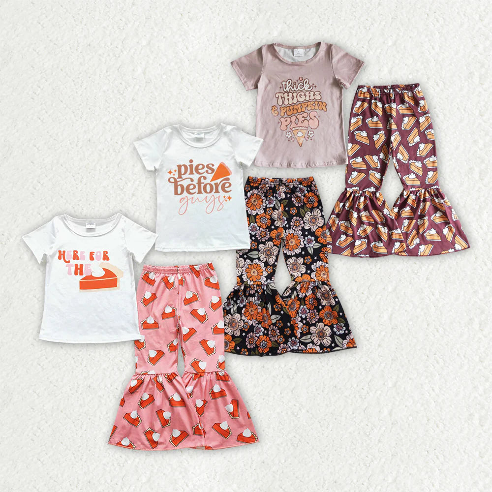 Sibling Baby Girls Pies Thanksgiving Shirt Bell Pants Outfits Sets