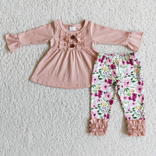 Pink Cotton Tunic Top With Floral ICing Leggings Set
