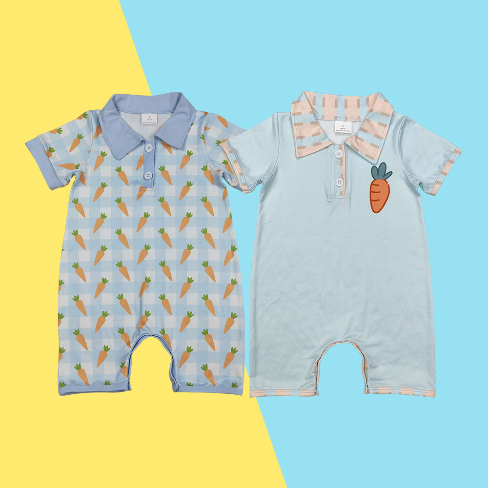 Sibling Baby Boys Easter Carrot Short Sleeve Shirt Romper