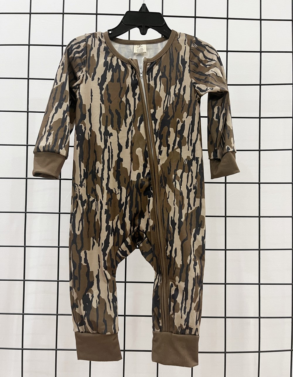 Baby Boys Green Camo Long Sleeve Zipper Bamboo Romper