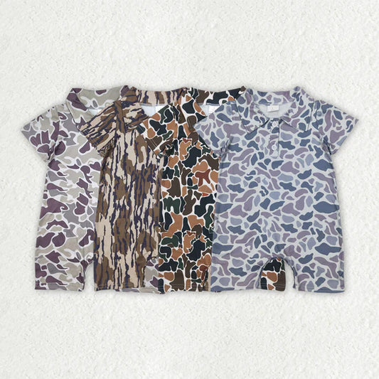 Sibling Baby Boys Short Sleeve Camouflage Button Short Sleeve Shirt Romper