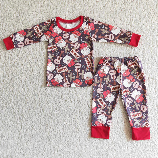 Baby Girls Boys SIbling Western santa Christmas pajamas sets