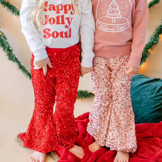 Baby Kids Girls Red Sequin Bell Pants