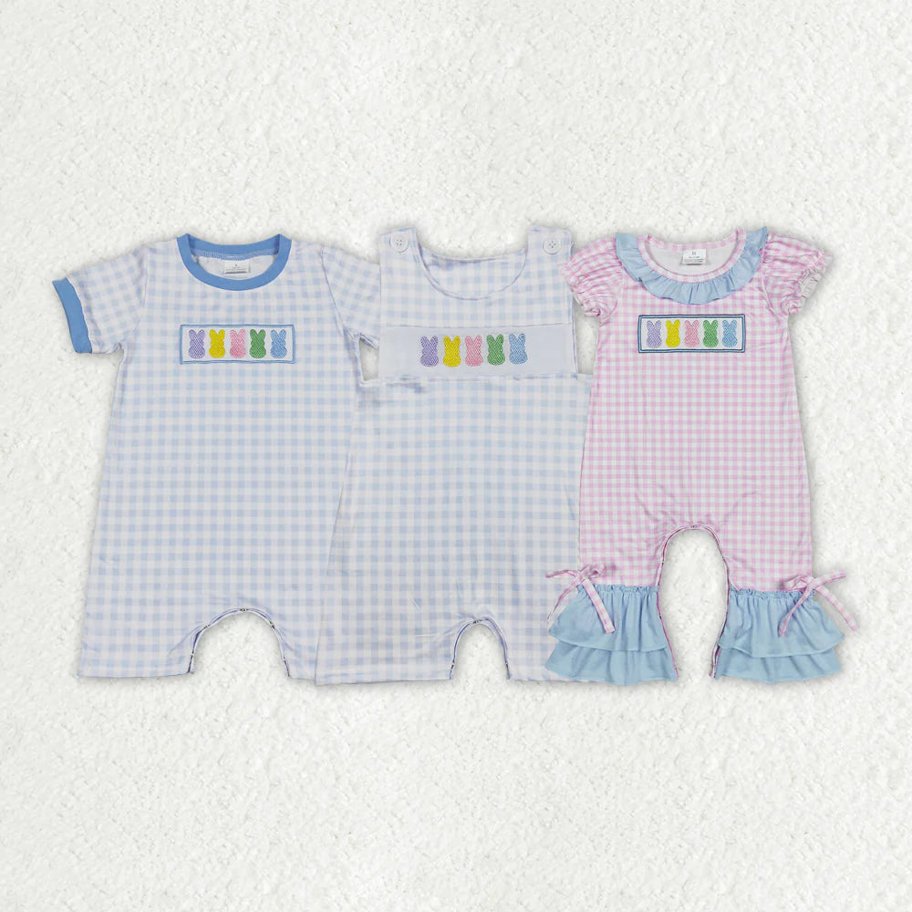 Sibling Baby Infants Easter Colorful Bunny Short Sleeve Rompers