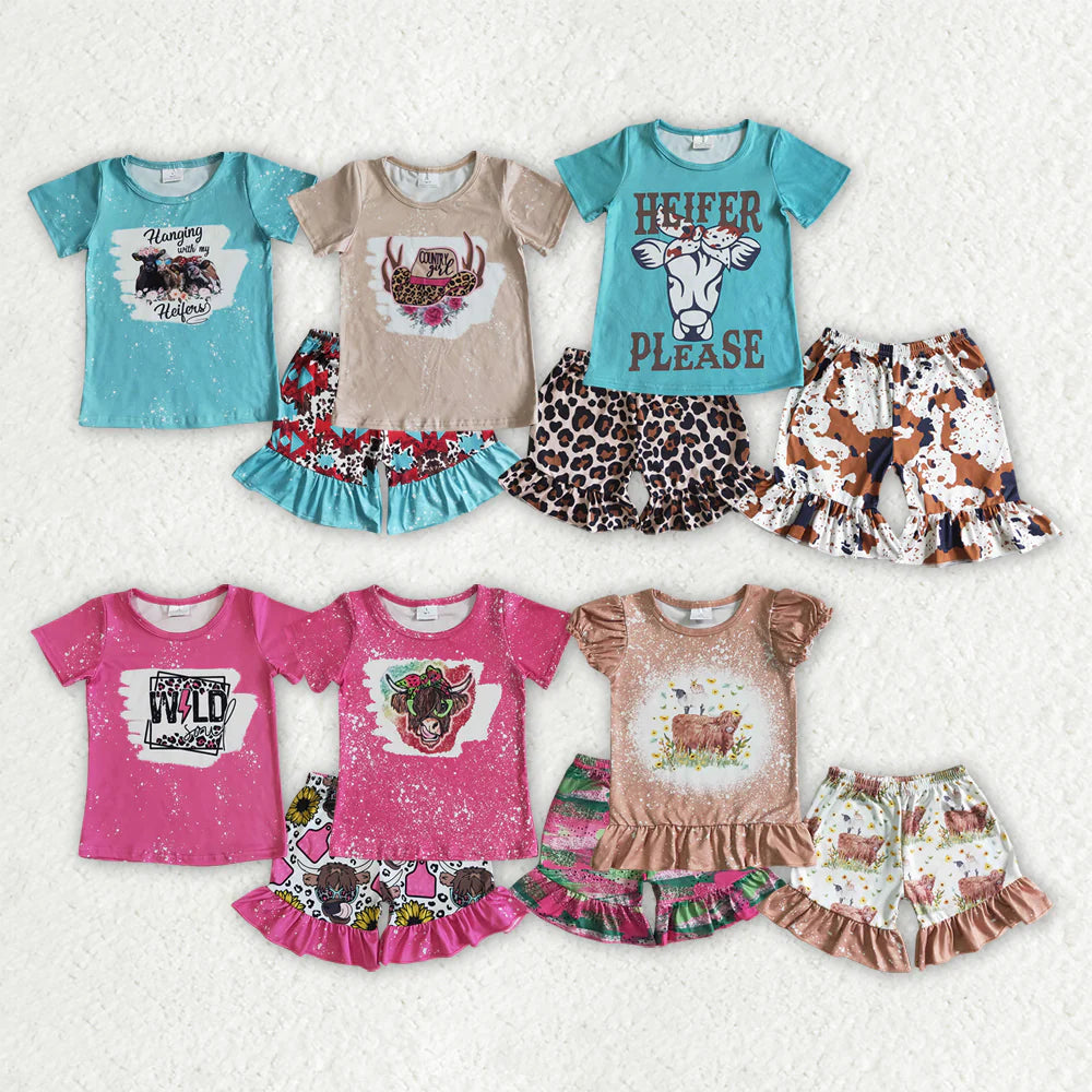 Sibling Baby Girls Summer Western Cowgirls Shirts Shorts Outfits