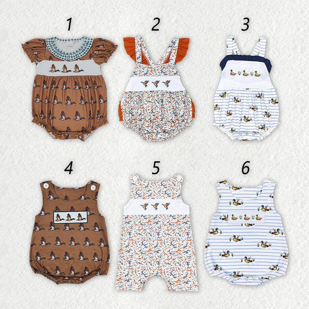 Sibling Baby Boys Girls Boys Ducks Embroidery Hunting Rompers