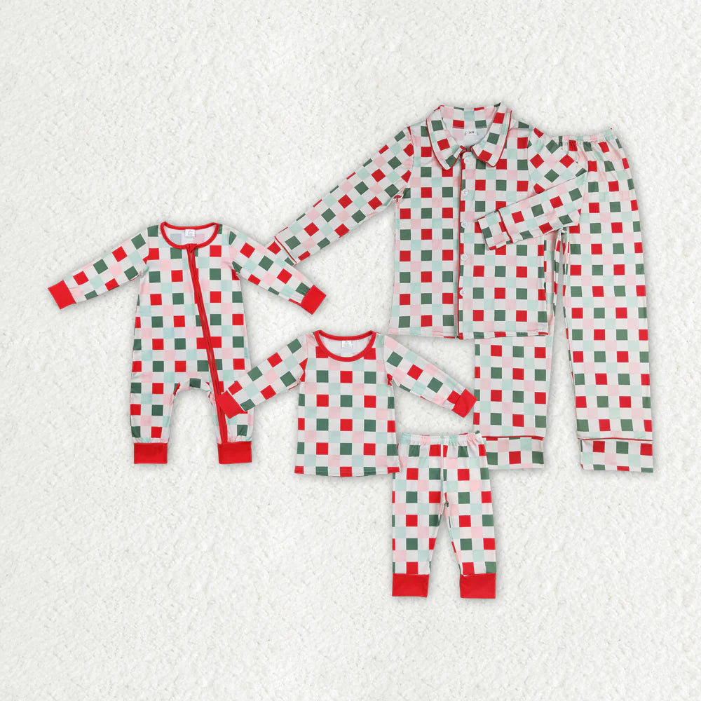 Mommy and Me Christmas Red Green Chcked Pajama Set /Zipper Romper