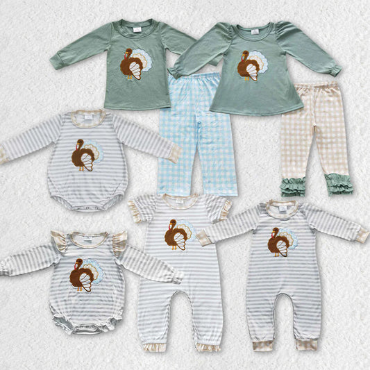 Thanksgiving Day Applique Turkey Sibling Clothes Set/Romper