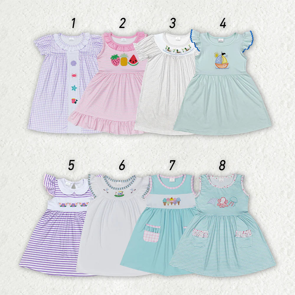 Embroidery Sibling Baby Girls Summer Vibes  Knee Length Dresses