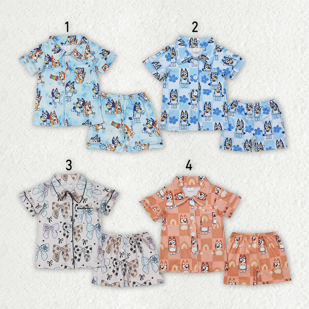 Sibling Baby Kids Dogs Buttons Shirts Shorts Pajamas Sets
