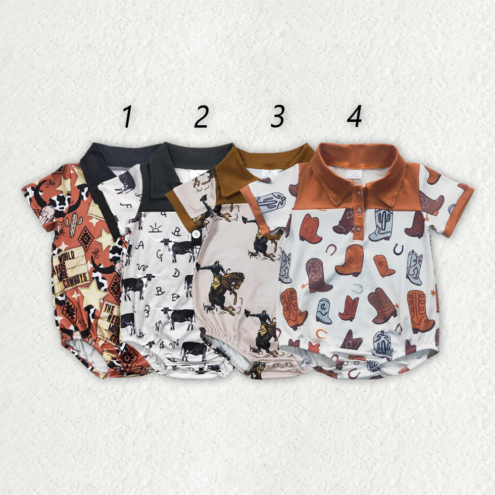 Sibling Baby Boys Western Buttons Short Sleeve Shirt Rompers