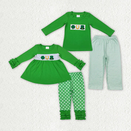 Sibling Boys Baby Girls St Patrick Day Quatrefoil Outfits Clothes Sets