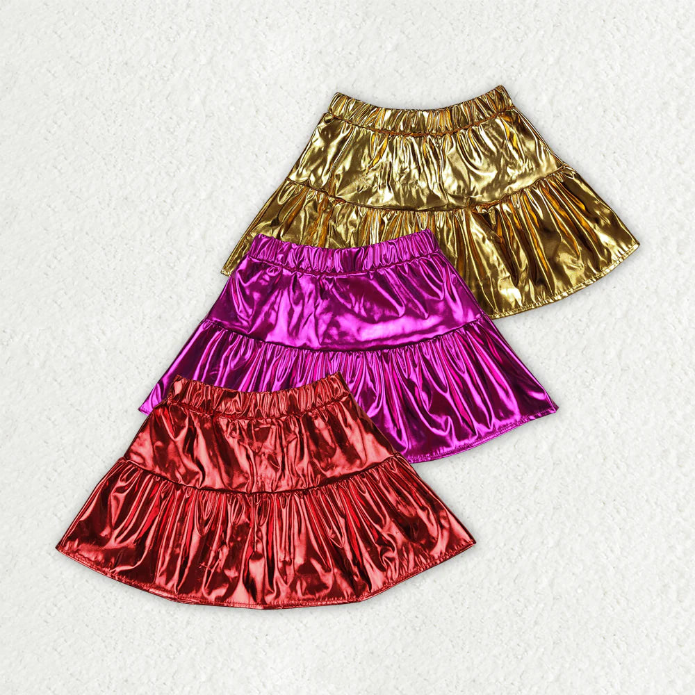3 Colors Sibling Baby Girls Leather Metallic Skirts Bottoms