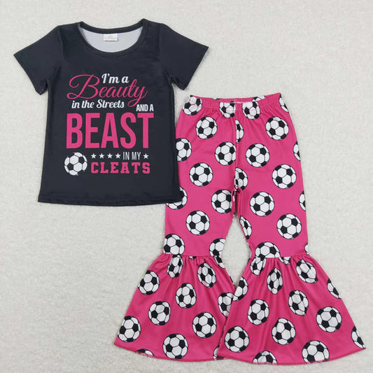 GSPO1262 Baby Girls Soccer Bell Bottom Pants Outfit
