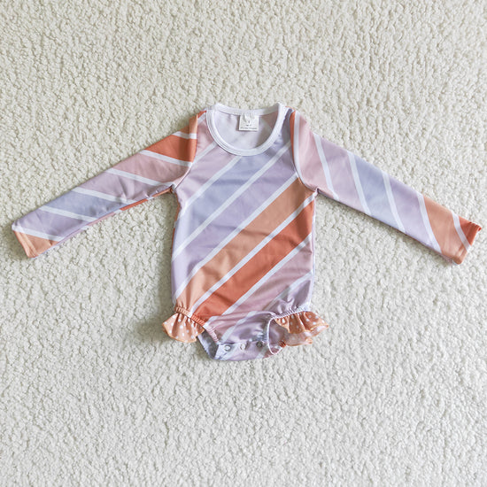 S0004 Baby Girls summer light color long sleeve stripe swimsuits