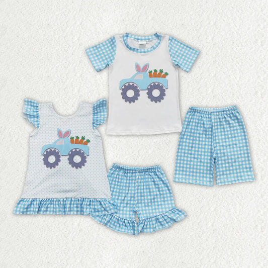Sibling Baby Kids Easter Carrot Truck Shorts Set