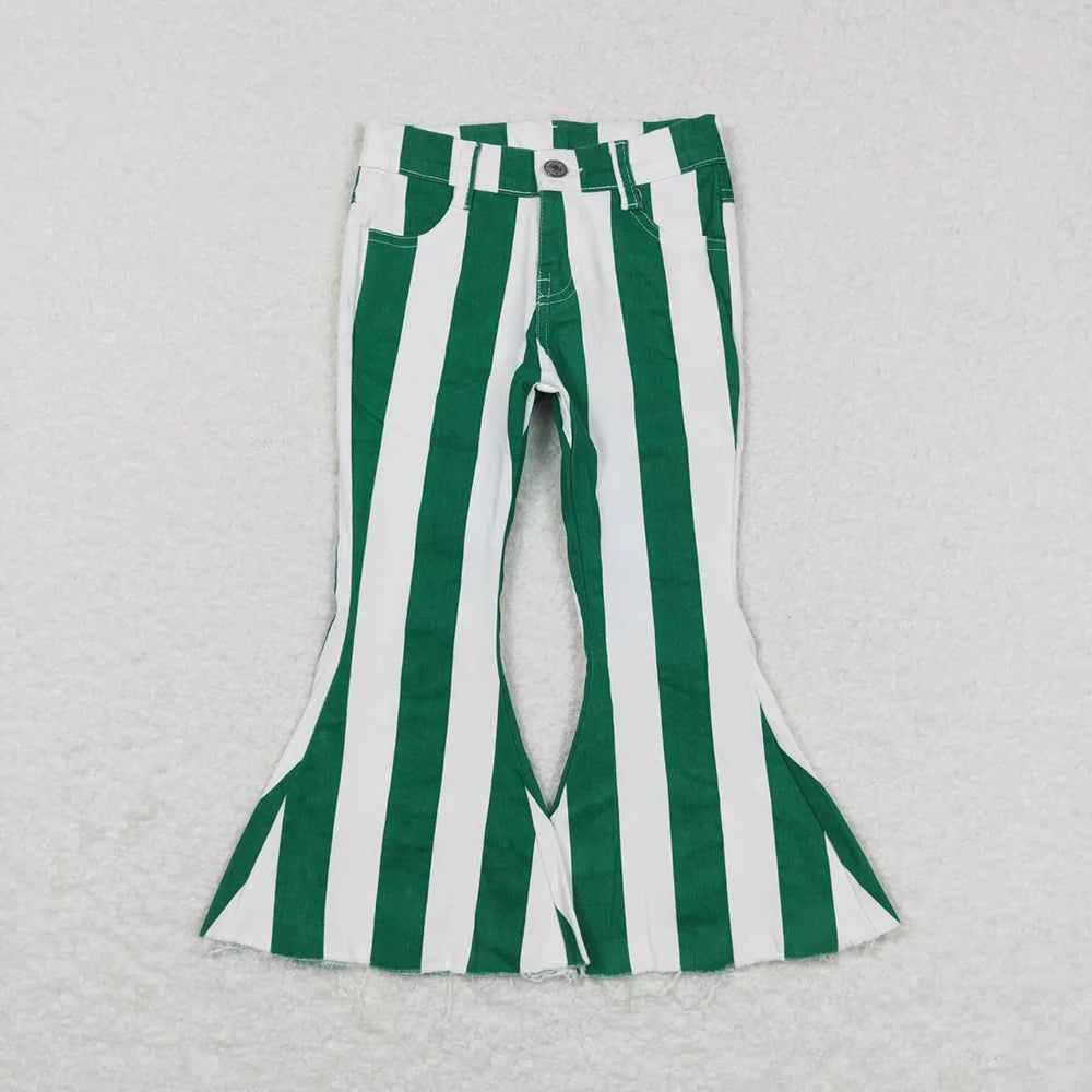 P0330 USA Shop Baby Baby Girls Green Striped Denim Bell Pants
