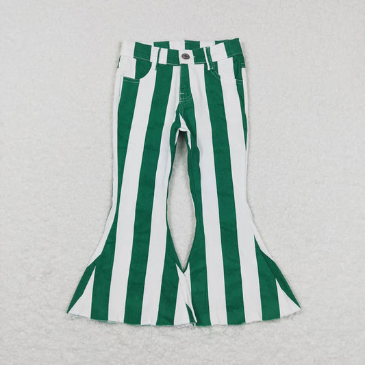 P0330 USA Shop Baby Baby Girls Green Striped Denim Bell Pants