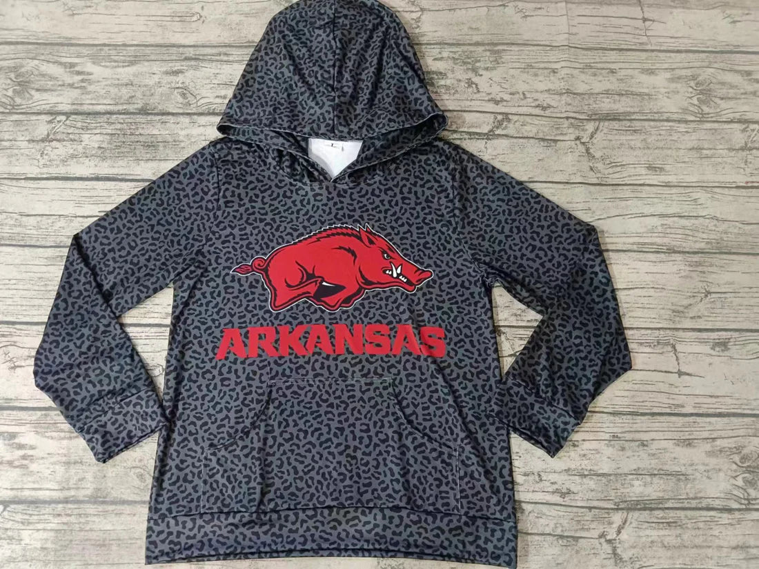 Preorder 5 MOQ Adult Arkansas Sport Team Women Leopard Hooded Tops