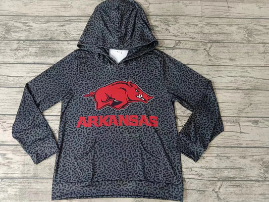 Preorder 5 MOQ Adult Arkansas Sport Team Women Leopard Hooded Tops