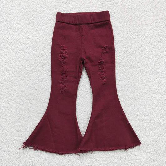 P0047 USA Shop Baby Girls Dark Red Flare Jeans Pants