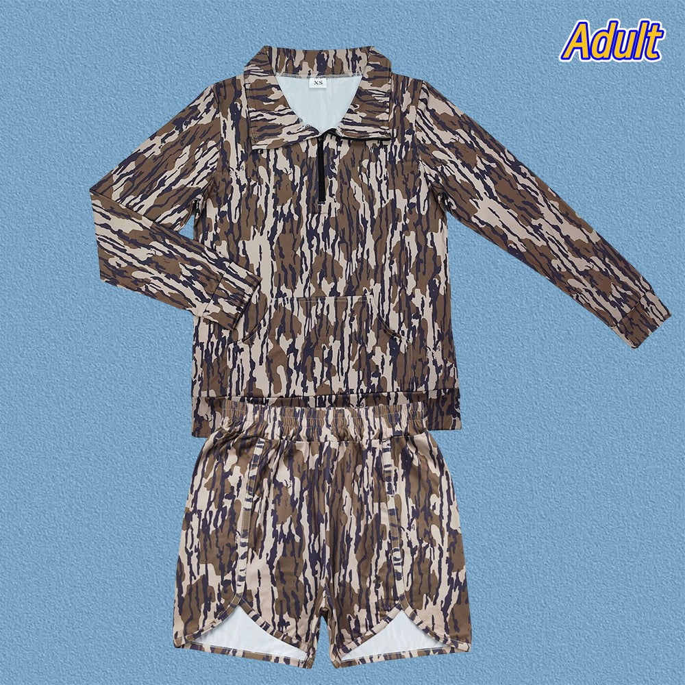 Mommy and Me Camo Pullover Top With Shorts Outfit